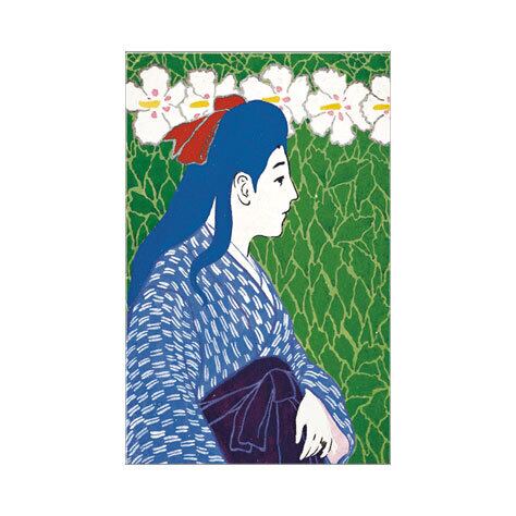 Collotype picture postcard &lt;Five Seasons Harukaoru Flower and Sideways Girl&gt; Hashiguchi Goyo